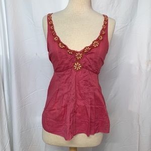 Free People pink tank top with crochet ribbon neckline size 6